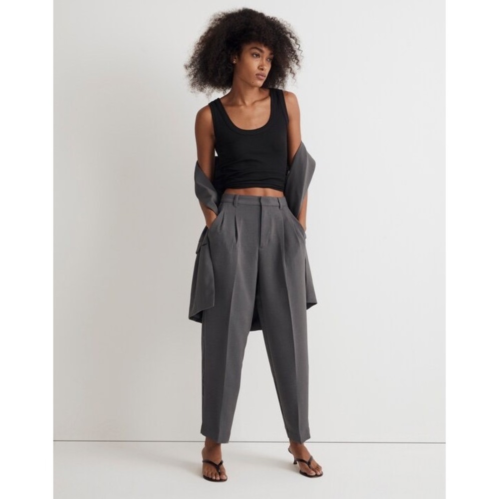 Madewell Pleated Tapered-Leg Pants Easygoing Crepe Thunder Cloud High Rise sz 4